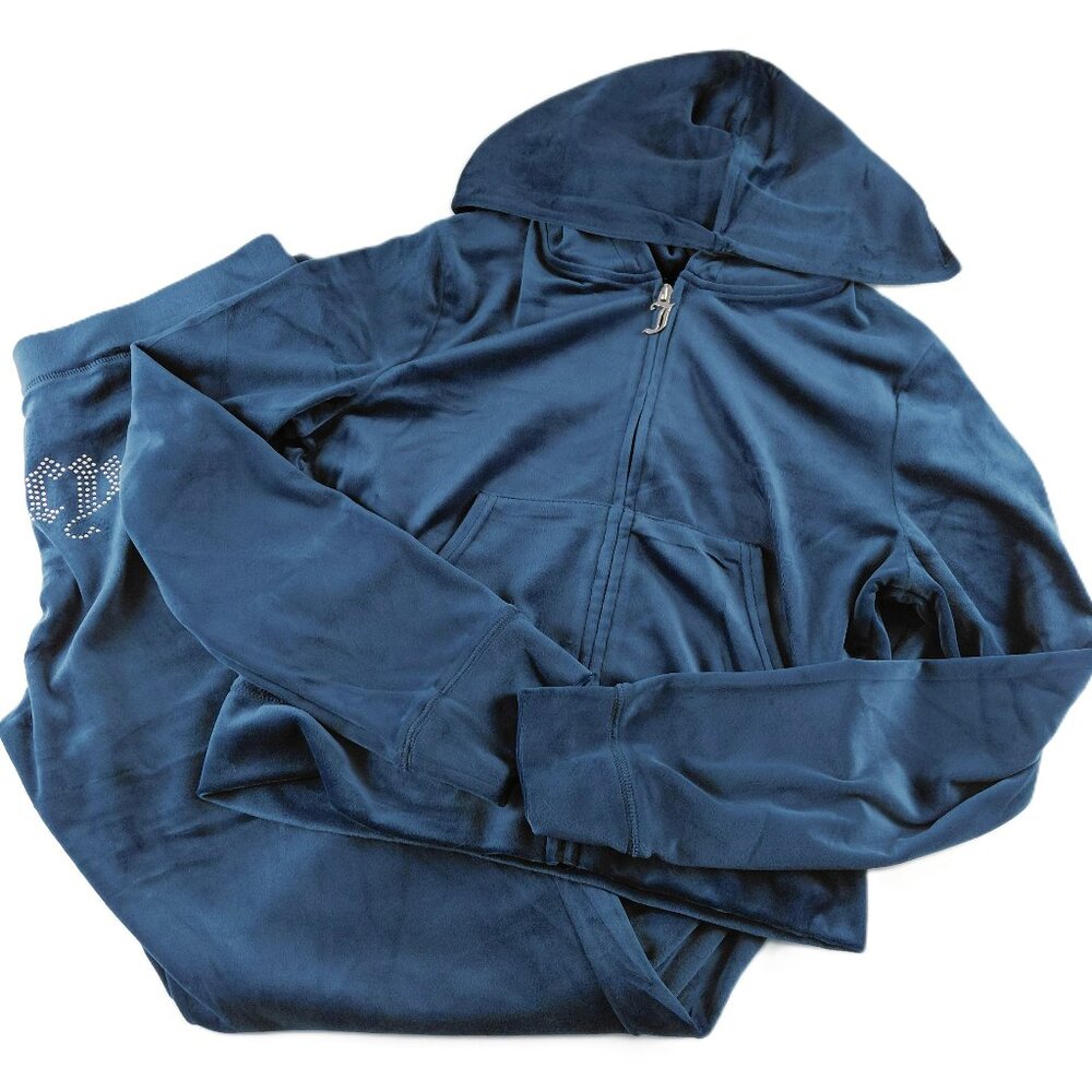 Juicy Couture Velour Hoodie and Pant Tracksuit Set Women's Large Regal Blue